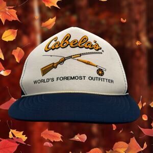 Vtg Cabela's World's Foremost Outfitter Snapback Cap Foam Mesh Guns Rods & Reels